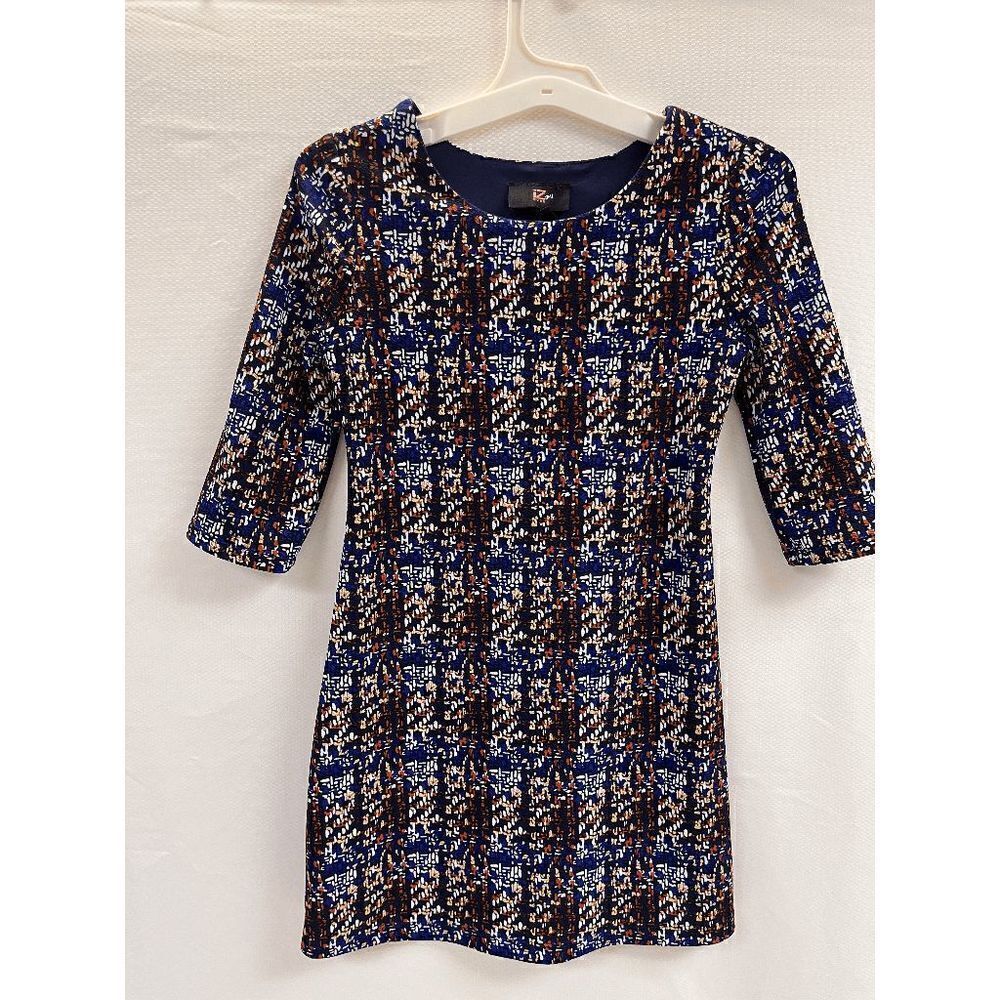 iZ Byer Girl’s Youth Size 10 Popover Lined 3/4 Sleeve Dress Navy Gold Rust